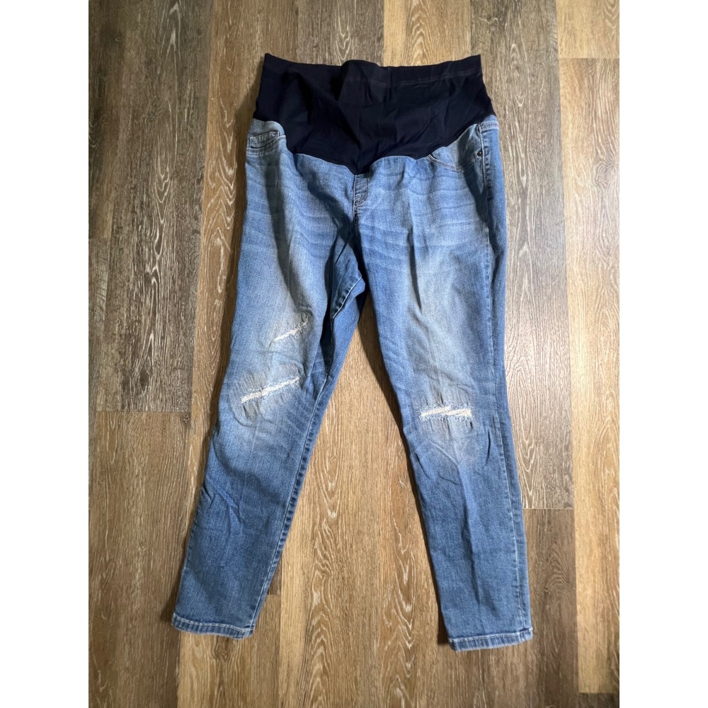 Liz Lange Maternity Jeggings Women XXL Blue Distressed Skinny Full Belly Band